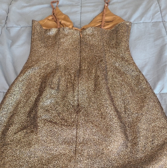 Gold Sequin Plunge Mini Dress size Small - Picture 3 of 4